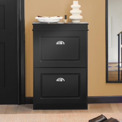 SoBuy FSR78-SCH Dulap pantofi cu 2 compartimente, Organizator încălțăminte pentru 8 perechi în hol/intrare – 54x24x83 cm, Negru