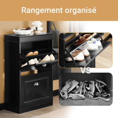 SoBuy FSR78-SCH Dulap pantofi cu 2 compartimente, Organizator încălțăminte pentru 8 perechi în hol/intrare – 54x24x83 cm, Negru