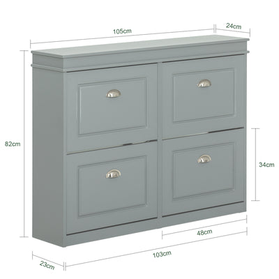 SoBuy FSR79-HG Dulap de pantofi cu 4 uși rabatabile, 16 perechi, certificat FSC®, subțire 24 cm – Gri