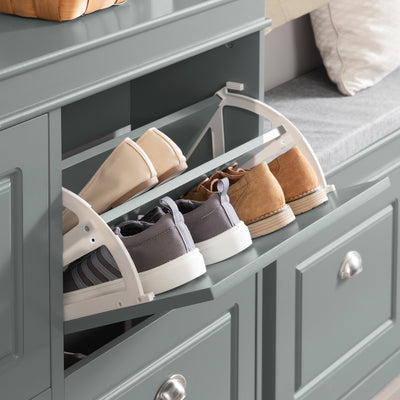 SoBuy FSR79-HG Dulap de pantofi cu 4 uși rabatabile, 16 perechi, certificat FSC®, subțire 24 cm – Gri