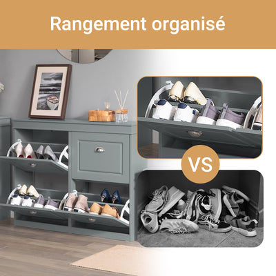 SoBuy FSR79-HG Dulap de pantofi cu 4 uși rabatabile, 16 perechi, certificat FSC®, subțire 24 cm – Gri
