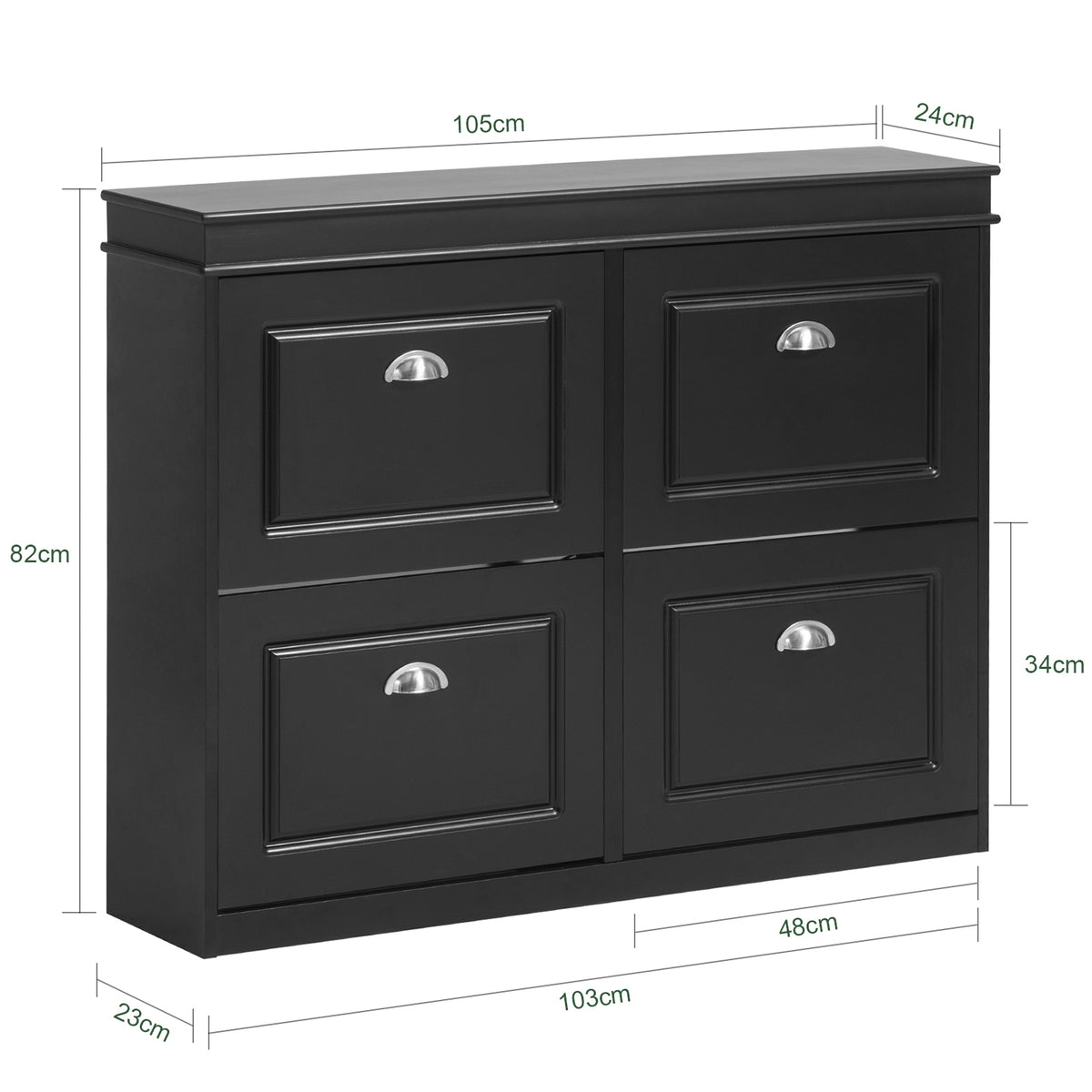 SoBuy FSR79-SCH Dulap pantofi cu 4 uși rabatabile, Suport pentru 16 perechi, pentru hol - 105x24x83 cm, Negru
