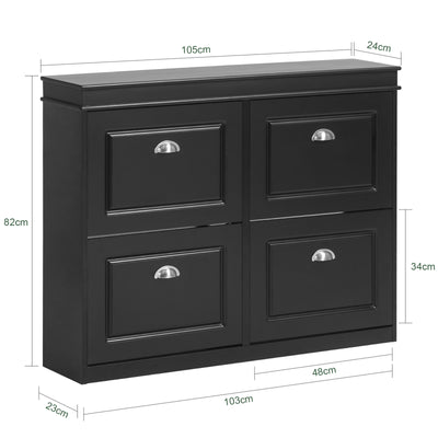 SoBuy FSR79-SCH Dulap pantofi cu 4 uși rabatabile, Suport pentru 16 perechi, pentru hol - 105x24x83 cm, Negru