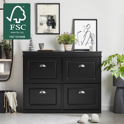 SoBuy FSR79-SCH Dulap pantofi cu 4 uși rabatabile, Suport pentru 16 perechi, pentru hol - 105x24x83 cm, Negru