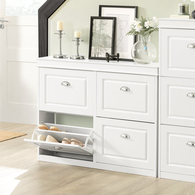 SoBuy FSR79-W Dulap de încălțăminte subțire 24 cm – 4 compartimente basculante, 16 perechi, FSC®, Alb