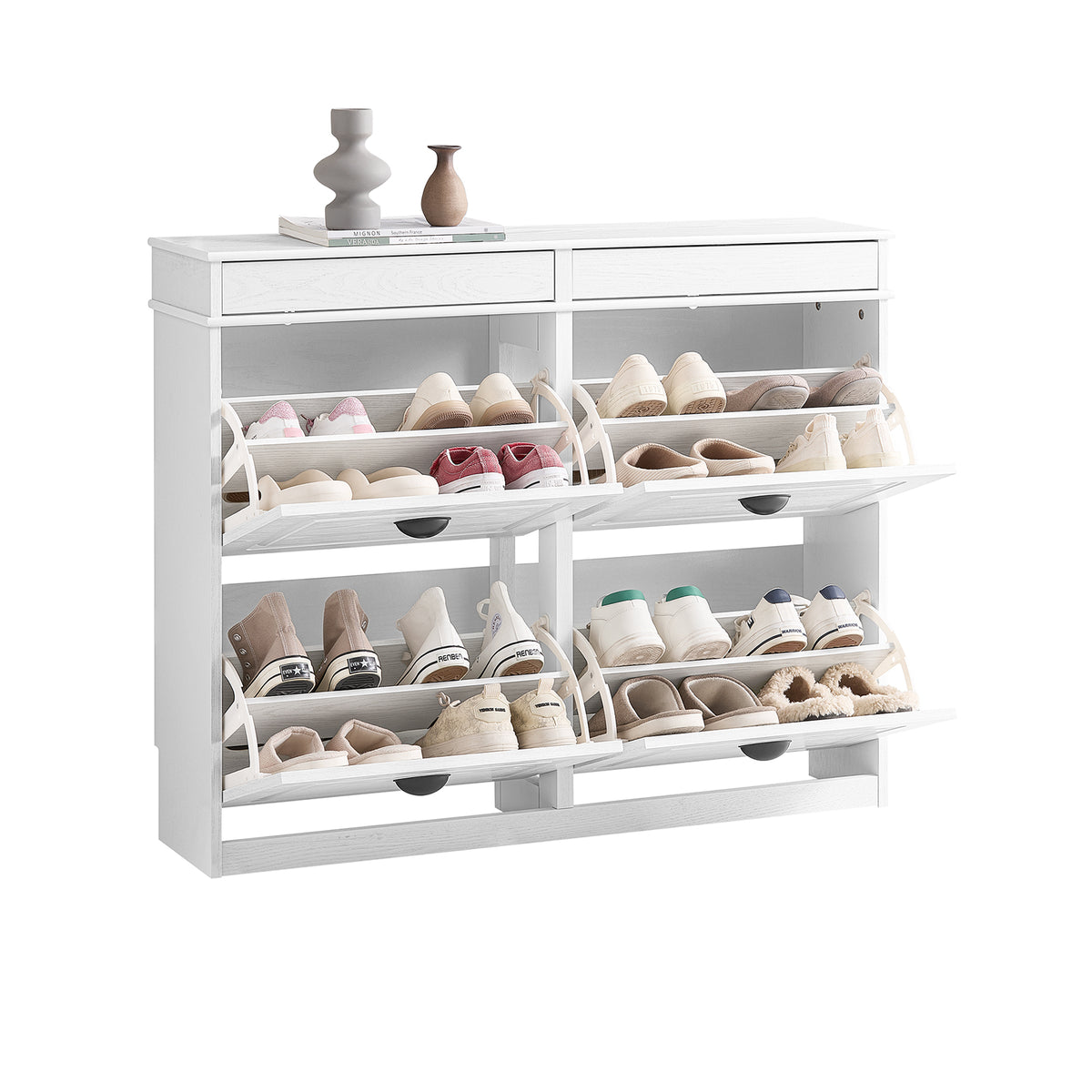 SoBuy FSR79-WG Meuble à Chaussures Slim 23 cm – 16 Paires, 4 Abattants, Blanc Effet Bois Vieilli