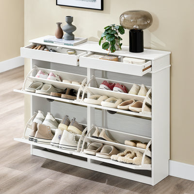 SoBuy FSR79-WG Dulap pentru Pantofi Slim 23 cm – 16 Perechi, 4 Sertare Rabatabile, Alb cu Efect Lemn Vechi