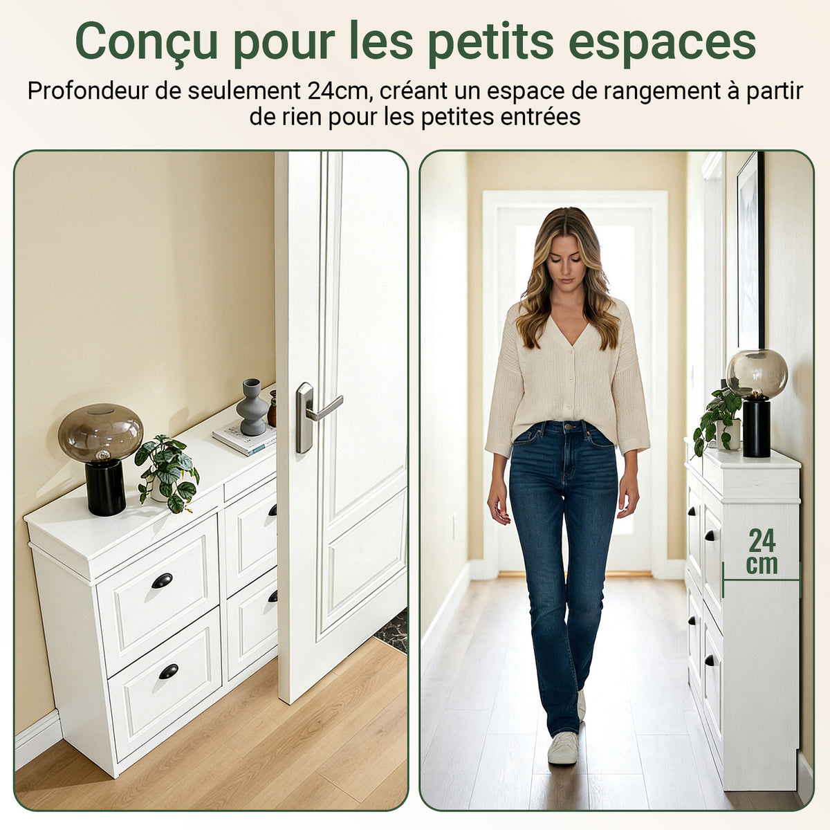 SoBuy FSR79-WG Dulap pentru Pantofi Slim 23 cm – 16 Perechi, 4 Sertare Rabatabile, Alb cu Efect Lemn Vechi
