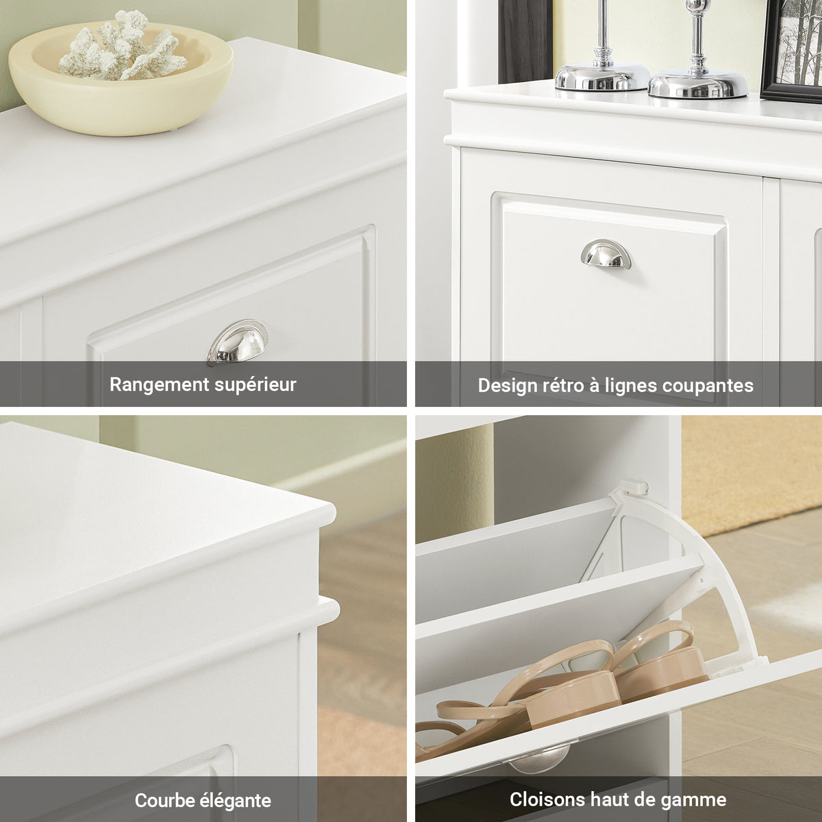 SoBuy FSR79-W Dulap de încălțăminte subțire 24 cm – 4 compartimente basculante, 16 perechi, FSC®, Alb