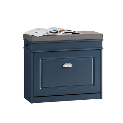 SoBuy FSR82-K-B Banc à Chaussures avec Coussin Rembourré, 1 Abattant, Tiroir et Crochet, Slim 24cm – 60x24x52 cm, Bleu