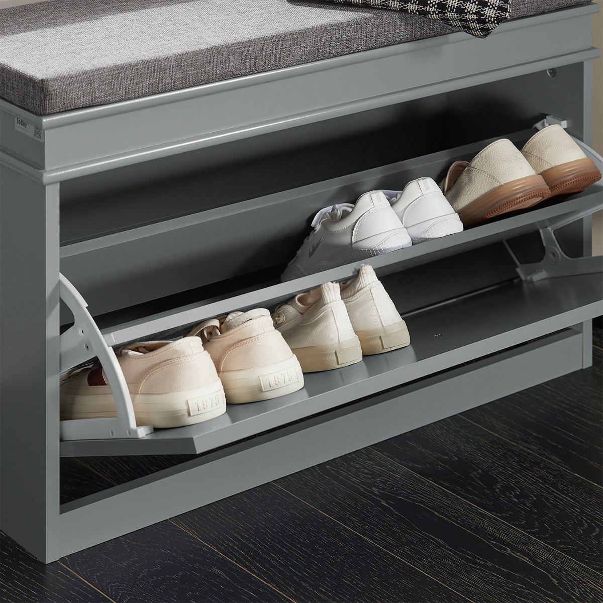 SoBuy FSR82-L-HG Banc pentru Pantofi cu Pernă Tapițată și 1 Compartiment Rabtabil, Subțire 24cm pentru Intrare – 75x24x51 cm, Gri
