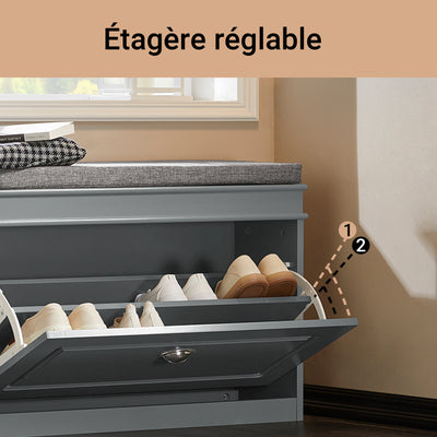 SoBuy FSR82-L-HG Banc pentru Pantofi cu Pernă Tapițată și 1 Compartiment Rabtabil, Subțire 24cm pentru Intrare – 75x24x51 cm, Gri