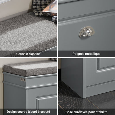 SoBuy FSR82-L-HG Banc pentru Pantofi cu Pernă Tapițată și 1 Compartiment Rabtabil, Subțire 24cm pentru Intrare – 75x24x51 cm, Gri