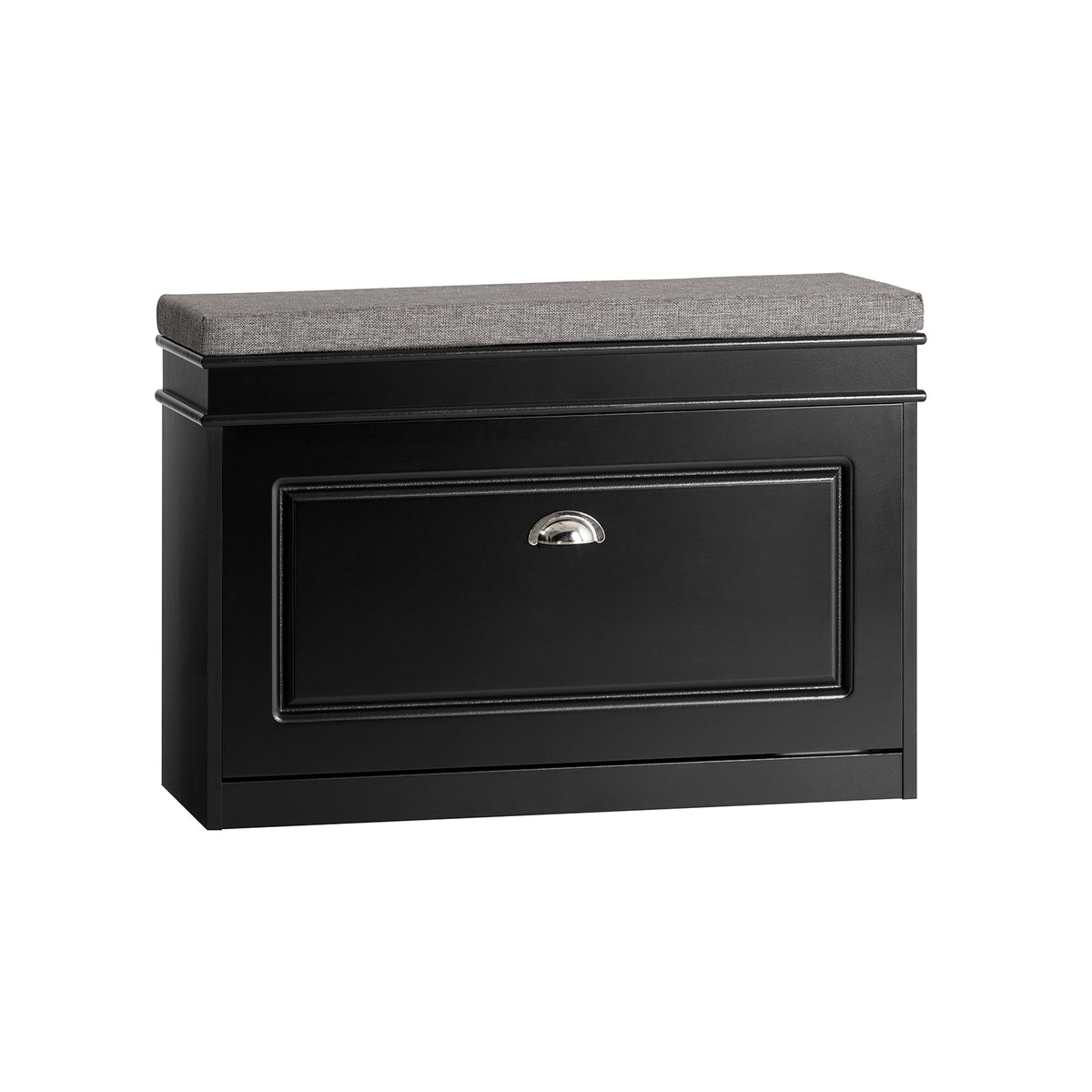 SoBuy FSR82-L-SCH Banc à Chaussures avec Coussin Rembourré et 1 Abattant, Slim 24cm pour Entrée – 75x24x51 cm, Noir