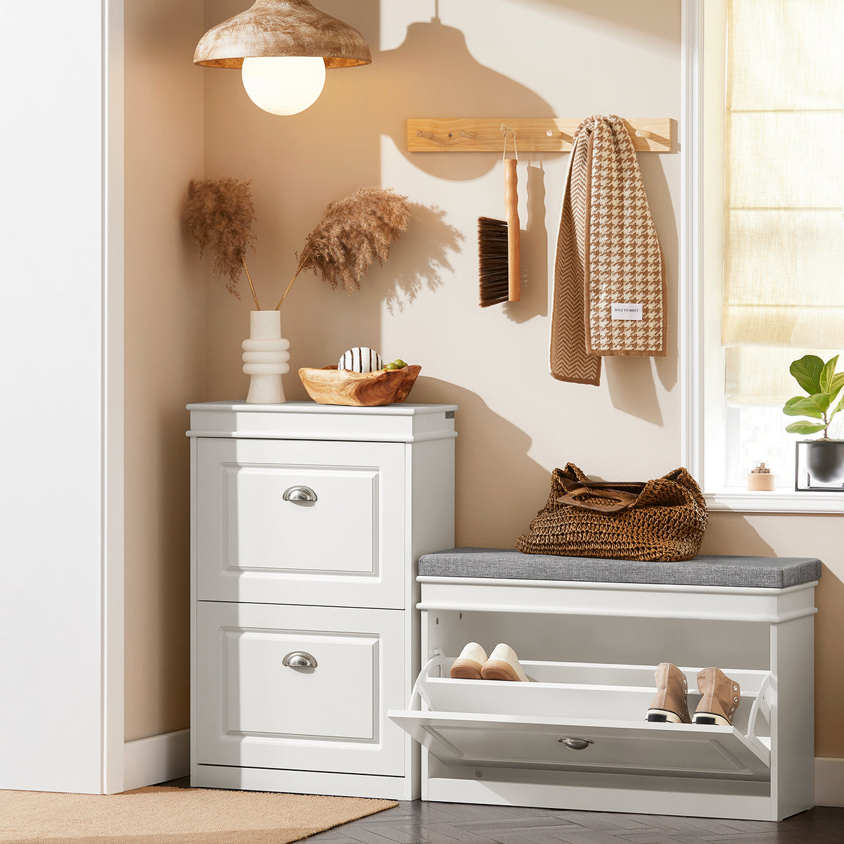 SoBuy FSR82-L-W Banc pentru Pantofi cu Pernă Tapițată și 1 Clapetă, Slim 24cm pentru Intrare – 75x24x51 cm, Alb