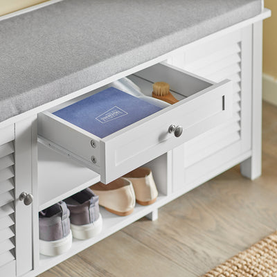 SoBuy FSR83-W Banc pentru Pantofi cu Pernă Căptușită și Spațiu de Depozitare pentru Hol Intrare – 110x35x50 cm, Alb