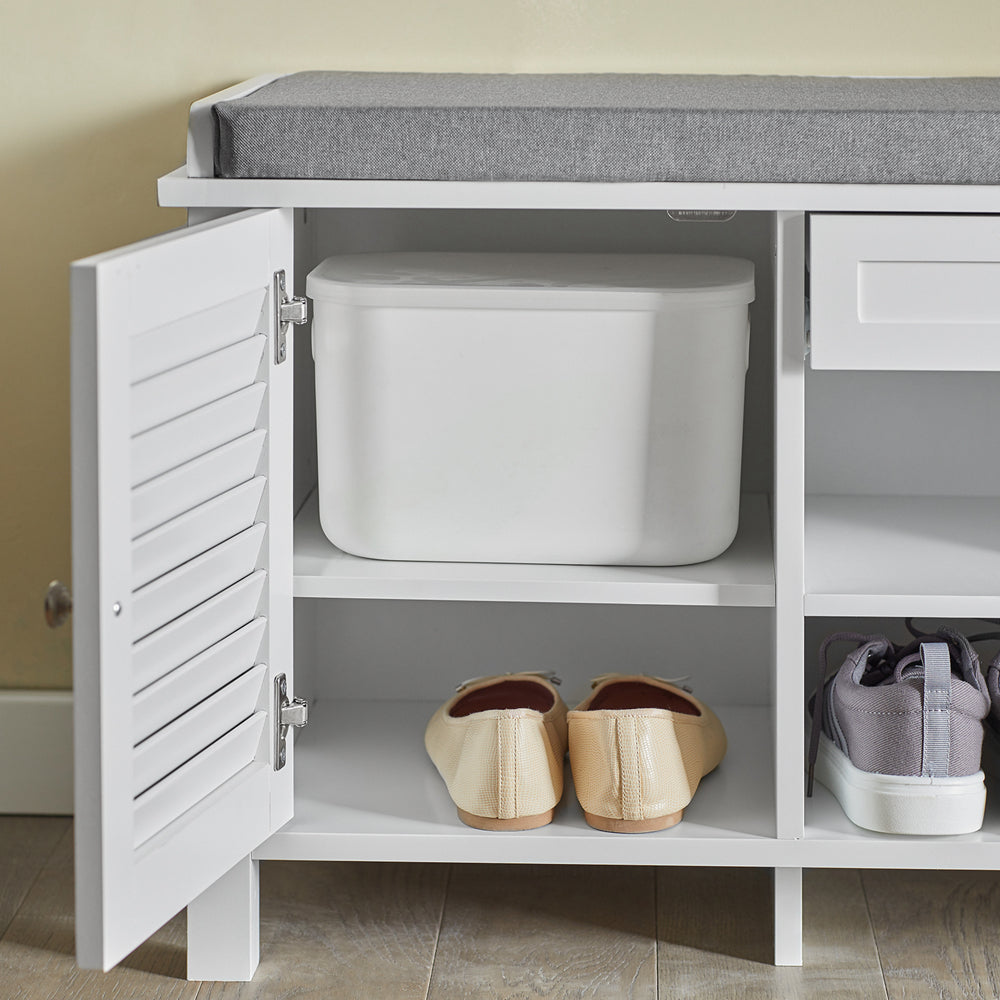 SoBuy FSR83-W Banc pentru Pantofi cu Pernă Căptușită și Spațiu de Depozitare pentru Hol Intrare – 110x35x50 cm, Alb