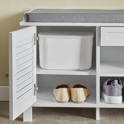 SoBuy FSR83-W Banc pentru Pantofi cu Pernă Căptușită și Spațiu de Depozitare pentru Hol Intrare – 110x35x50 cm, Alb
