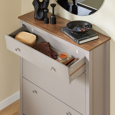 SoBuy FSR89-KA Armoire à Chaussures 2 Abattants et Tiroir – 12 Paires, 80×25×108 cm, Marron Clair