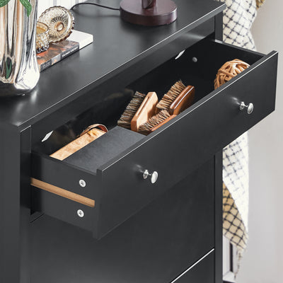 SoBuy FSR89-SCH Dulap de Pantofi cu 2 Uși Rabatanate și Sertar Mare, Raft pentru 12 Perechi în Hol/Intrare – 80x25x108 cm, Negru