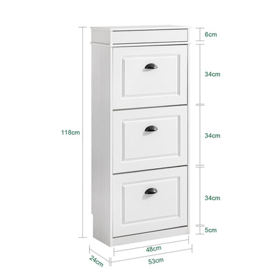 SoBuy FSR64-WG + FSR94-WG Lot Banc à Chaussures + Meuble Slim 20 Paires – Entrée Complète 24 cm – Effet Bois Blanc