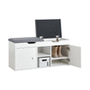 SoBuy FSR96-W Banc pentru Pantofi cu Pernă Căptușită, 2 Uși, 3 Rafturi Ajustabile – Organizator de Pantofi Modern pentru Mobilierul de Intrare – 150kg – Alb 100x34x47cm