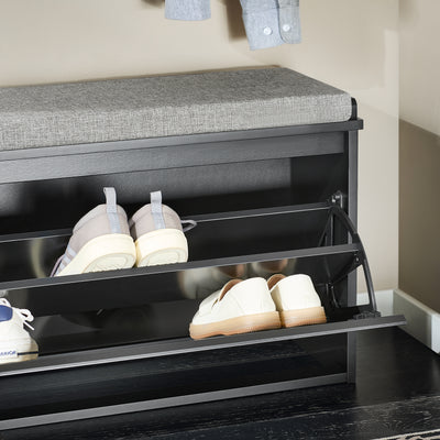 SoBuy FSR98-L-SCH Banc de Pantofi cu Pernă Căptușită și 1 Clapetă pentru Intrare Hol – 80x26x45 cm, Negru