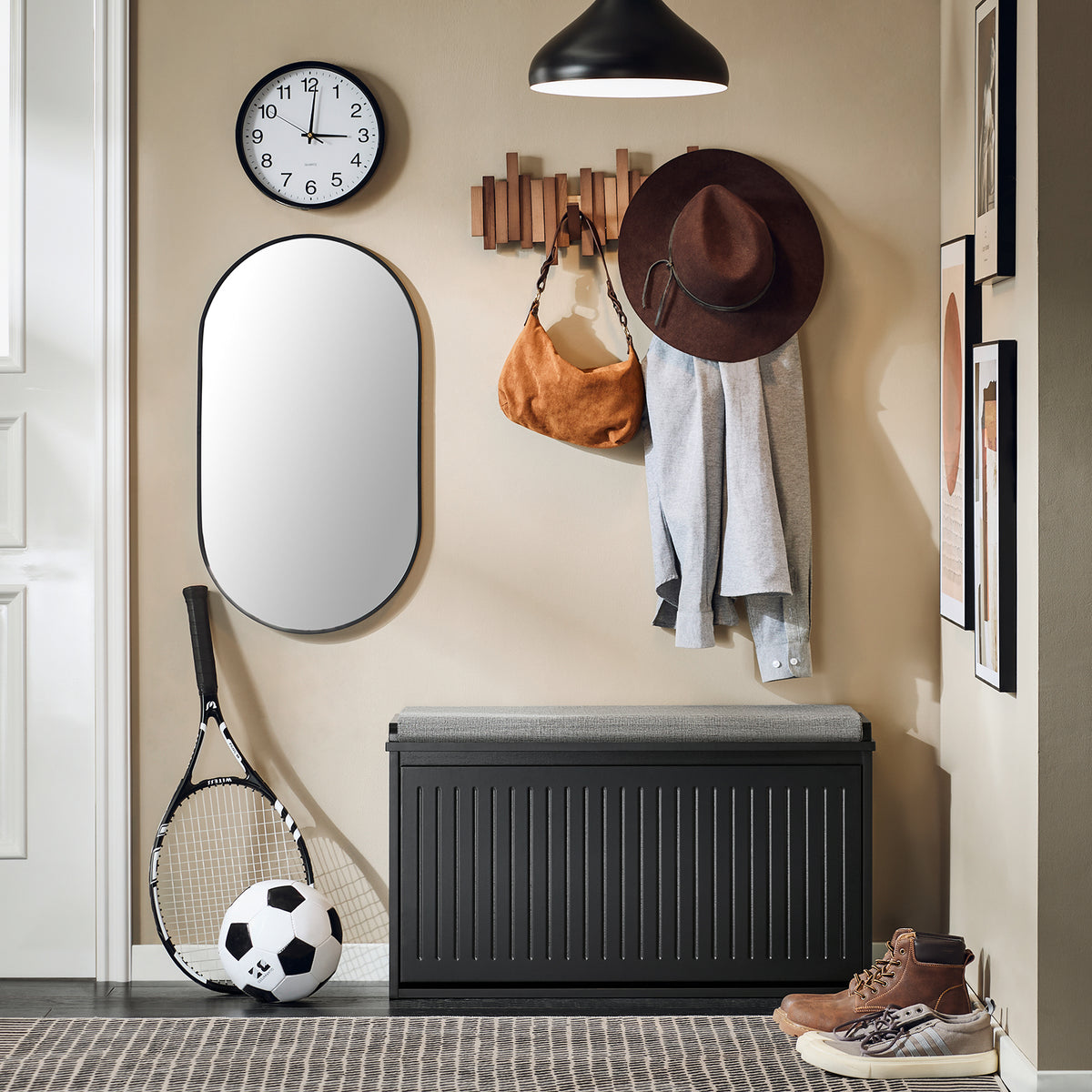SoBuy FSR98-L-SCH Banc de Pantofi cu Pernă Căptușită și 1 Clapetă pentru Intrare Hol – 80x26x45 cm, Negru