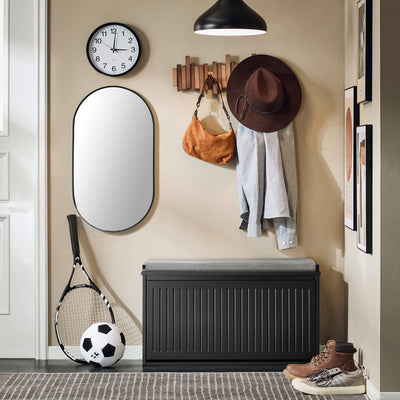 SoBuy FSR98-L-SCH Banc de Pantofi cu Pernă Căptușită și 1 Clapetă pentru Intrare Hol – 80x26x45 cm, Negru