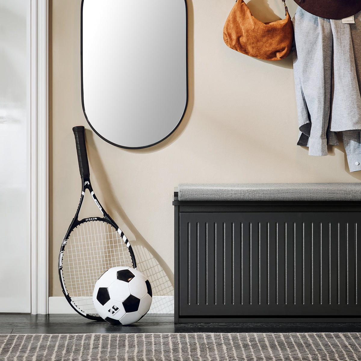 SoBuy FSR98-L-SCH Banc de Pantofi cu Pernă Căptușită și 1 Clapetă pentru Intrare Hol – 80x26x45 cm, Negru