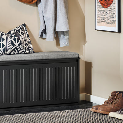 SoBuy FSR98-L-SCH Banc de Pantofi cu Pernă Căptușită și 1 Clapetă pentru Intrare Hol – 80x26x45 cm, Negru