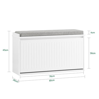 SoBuy FSR98-L-W Banc pentru Pantofi cu Pernă Căptușită și 1 Compartiment cu Clapetă pentru Intrare Hol – 80x26x45 cm, Alb