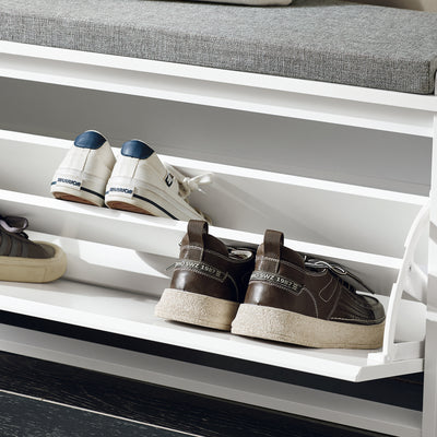 SoBuy FSR98-L-W Banc pentru Pantofi cu Pernă Căptușită și 1 Compartiment cu Clapetă pentru Intrare Hol – 80x26x45 cm, Alb