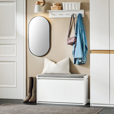 SoBuy FSR98-L-W Banc pentru Pantofi cu Pernă Căptușită și 1 Compartiment cu Clapetă pentru Intrare Hol – 80x26x45 cm, Alb