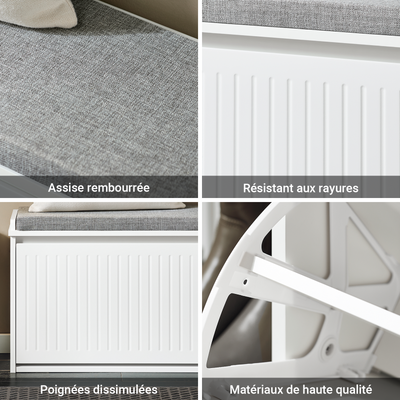 SoBuy FSR98-L-W Banc pentru Pantofi cu Pernă Căptușită și 1 Compartiment cu Clapetă pentru Intrare Hol – 80x26x45 cm, Alb