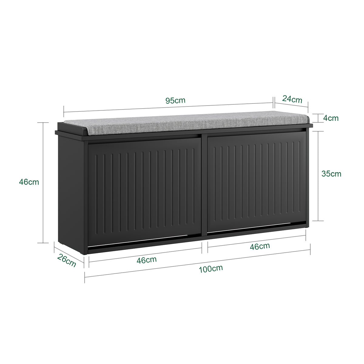 SoBuy FSR98-XL-SCH Banc pentru pantofi Intrare Dulap pantofi cu șezut tapițat și 2 uși rabatabile - Dulap de depozitare pantofi, L100 x A26 x H46 cm - Capacitate de încărcare 158 kg, Negru
