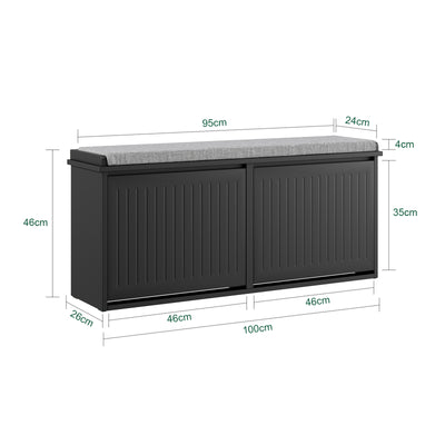 SoBuy FSR98-XL-SCH Banc pentru pantofi Intrare Dulap pantofi cu șezut tapițat și 2 uși rabatabile - Dulap de depozitare pantofi, L100 x A26 x H46 cm - Capacitate de încărcare 158 kg, Negru