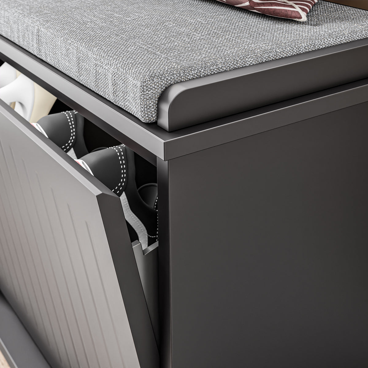 SoBuy FSR98-XL-SCH Banc pentru pantofi Intrare Dulap pantofi cu șezut tapițat și 2 uși rabatabile - Dulap de depozitare pantofi, L100 x A26 x H46 cm - Capacitate de încărcare 158 kg, Negru
