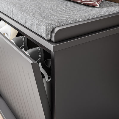 SoBuy FSR98-XL-SCH Banc pentru pantofi Intrare Dulap pantofi cu șezut tapițat și 2 uși rabatabile - Dulap de depozitare pantofi, L100 x A26 x H46 cm - Capacitate de încărcare 158 kg, Negru
