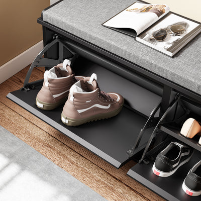 SoBuy FSR98-XL-SCH Banc pentru pantofi Intrare Dulap pantofi cu șezut tapițat și 2 uși rabatabile - Dulap de depozitare pantofi, L100 x A26 x H46 cm - Capacitate de încărcare 158 kg, Negru