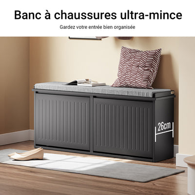 SoBuy FSR98-XL-SCH Banc pentru pantofi Intrare Dulap pantofi cu șezut tapițat și 2 uși rabatabile - Dulap de depozitare pantofi, L100 x A26 x H46 cm - Capacitate de încărcare 158 kg, Negru