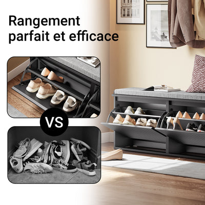 SoBuy FSR98-XL-SCH Banc pentru pantofi Intrare Dulap pantofi cu șezut tapițat și 2 uși rabatabile - Dulap de depozitare pantofi, L100 x A26 x H46 cm - Capacitate de încărcare 158 kg, Negru