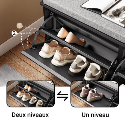 SoBuy FSR98-XL-SCH Banc pentru pantofi Intrare Dulap pantofi cu șezut tapițat și 2 uși rabatabile - Dulap de depozitare pantofi, L100 x A26 x H46 cm - Capacitate de încărcare 158 kg, Negru
