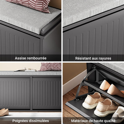 SoBuy FSR98-XL-SCH Banc pentru pantofi Intrare Dulap pantofi cu șezut tapițat și 2 uși rabatabile - Dulap de depozitare pantofi, L100 x A26 x H46 cm - Capacitate de încărcare 158 kg, Negru