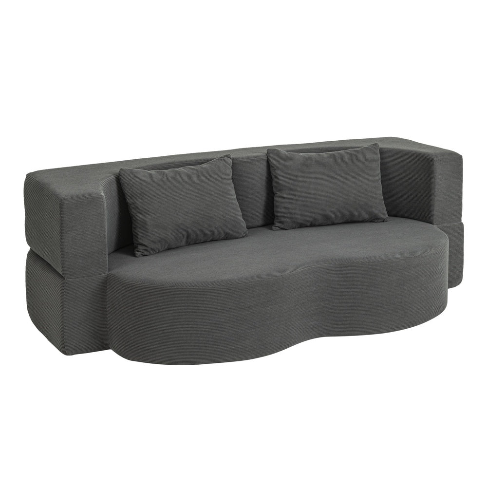 SoBuy FST101-DG Canapé-Lit Convertible 2 Places Gris Foncé – Design Organique en Velours Côtelé, 2 Coussins Inclus, Lit d'Appoint pour Petit Salon – 177×107×32 cm, Charge 227 kg
