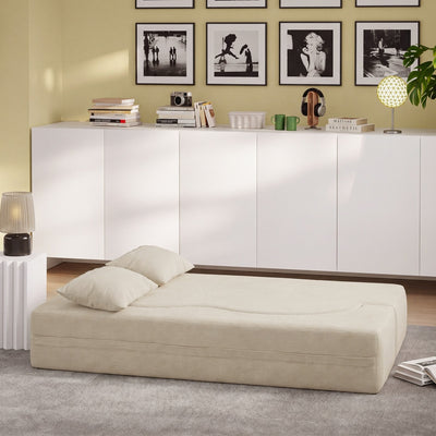 SoBuy FST101-MI Canapé-Lit Convertible Beige 2 Places – Lit d'Appoint Pliable, Velours Côtelé Confortable, 2 Coussins Inclus – 177×107×32 cm, Charge 227 kg