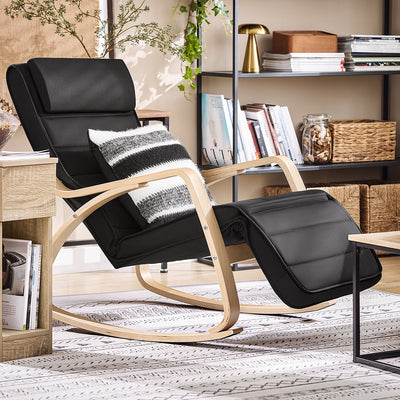 SoBuy FST16-SCH Rocking Chair, Fauteuil à bascule avec repose-pieds réglable design