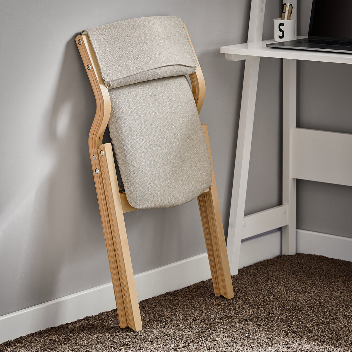 SoBuy FST40-HG Scaune Pliante Tapițate Confortabile, Scaun de Reuniune din Lemn cu Șezut căptușit, Scaun Pliabil Portabil pentru Bucătărie, Birou, Living, Ușor, Economie de Spațiu, Gri deschis