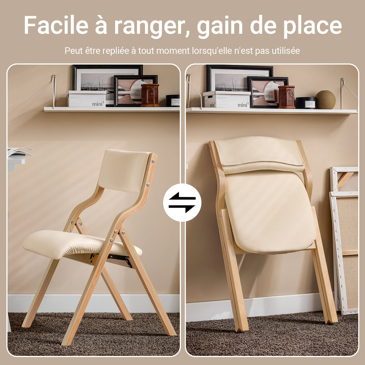 SoBuy FST40-Wx2 Lot de 2 Chaises Pliantes Rembourrées en Bois – Blanc