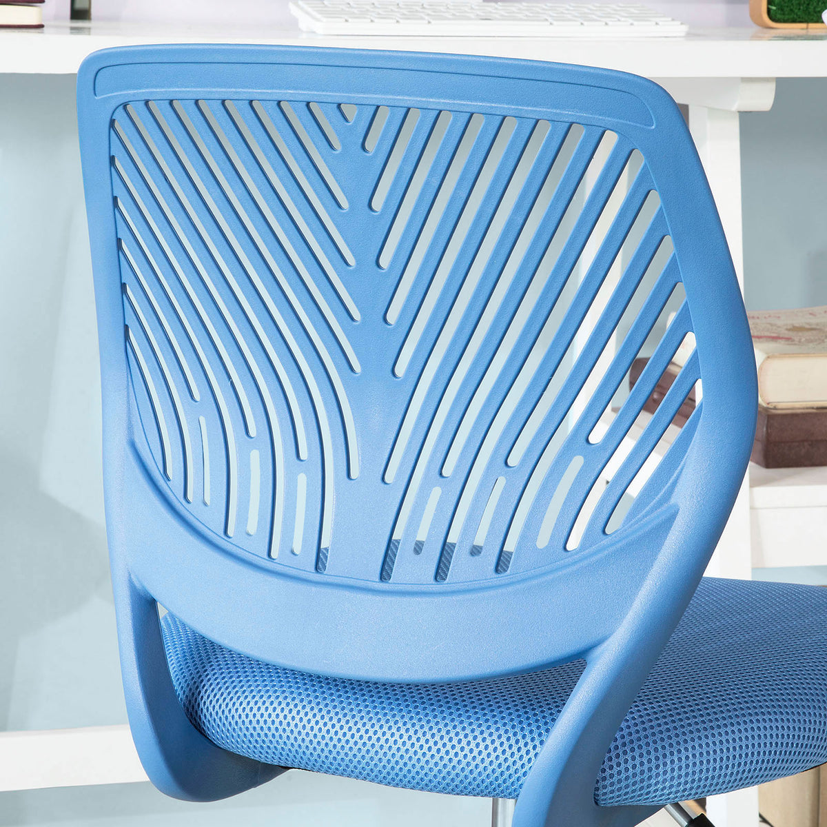 SoBuy FST64-BL Scaun de birou ergonomic, Fotoliu pivotant, Scaun de calculator cu înălțime reglabilă, Albastru